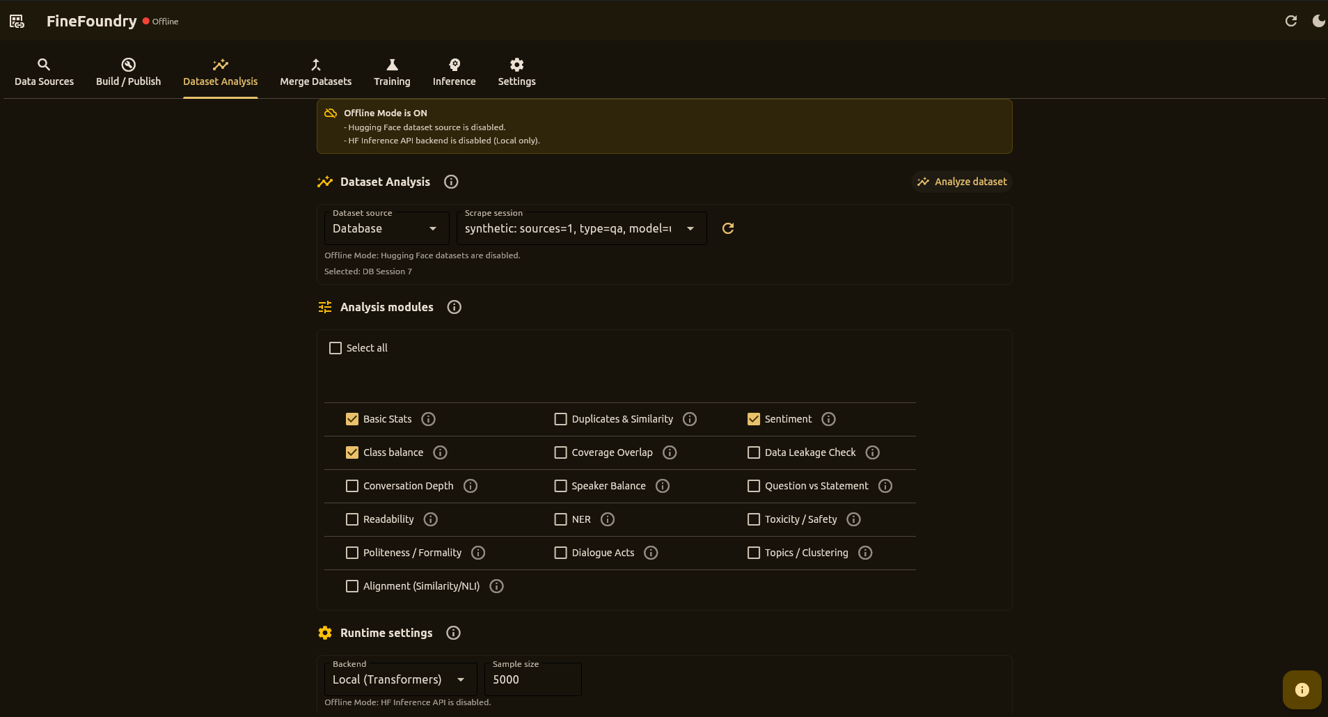 Dataset Analysis Tab Screenshot