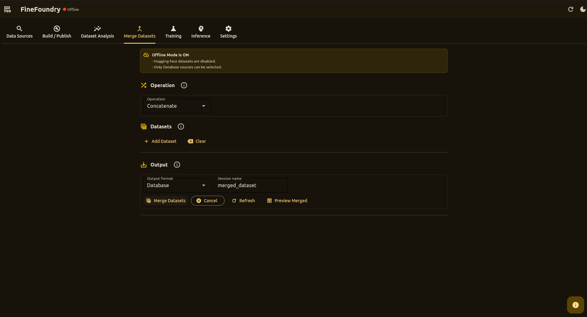 Merge Datasets Tab Screenshot