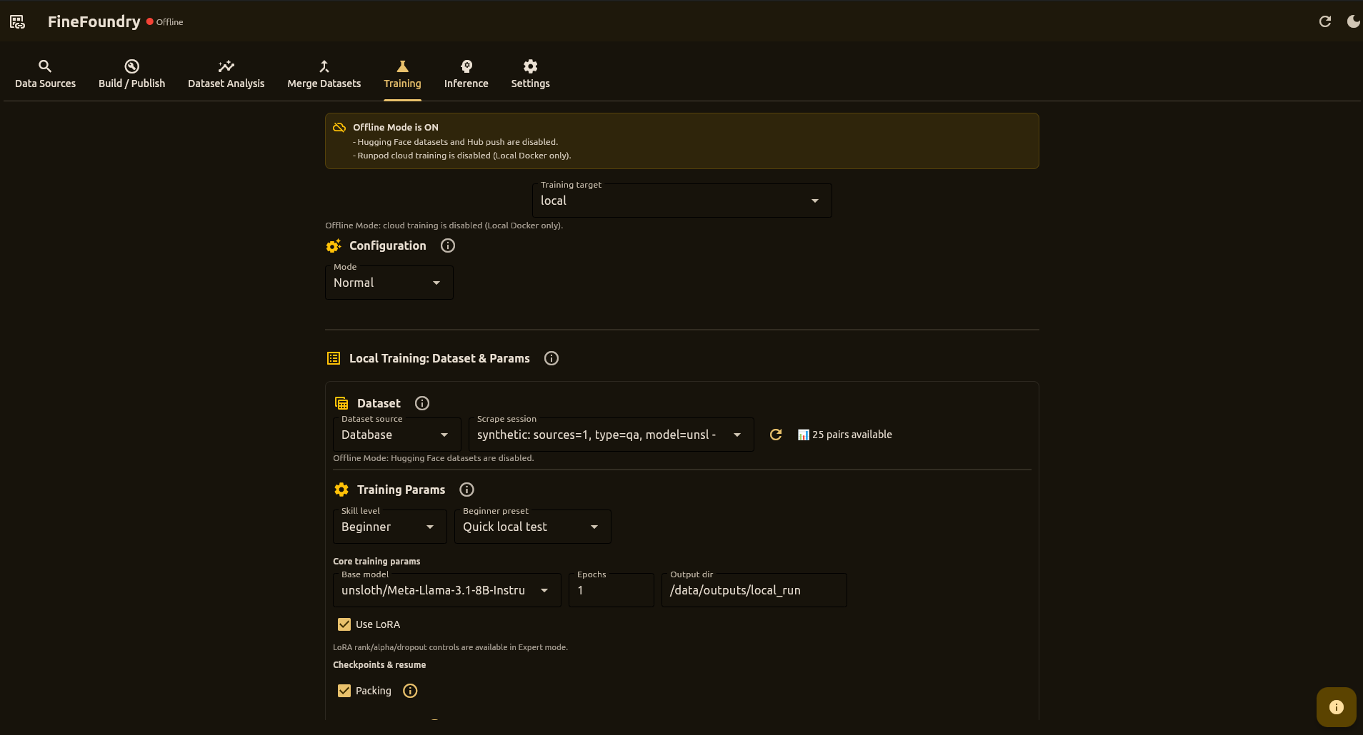 Training Tab Screenshot